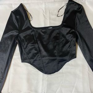 Divided (H&M) Long sleeve crop top satin black size S